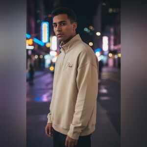 NWOT Rhude cream and black quarter zip pullover